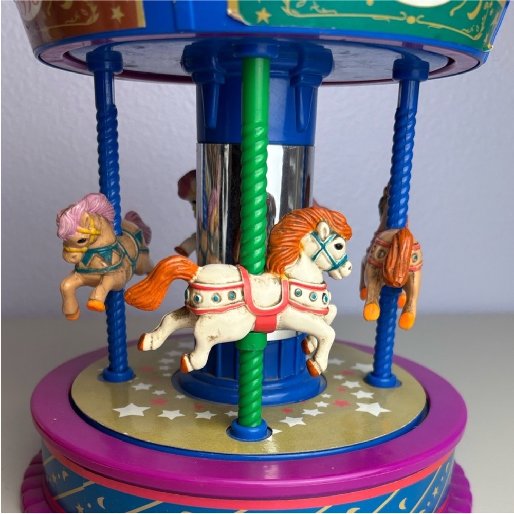 Vintage 90s Colorful Pink Purple Blue Horse Musical Carousel Toy merry-go-round - Picture 7 of 14